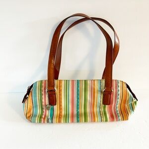 Vintage Fossil Leather Yellow and Multi Striped Handbag